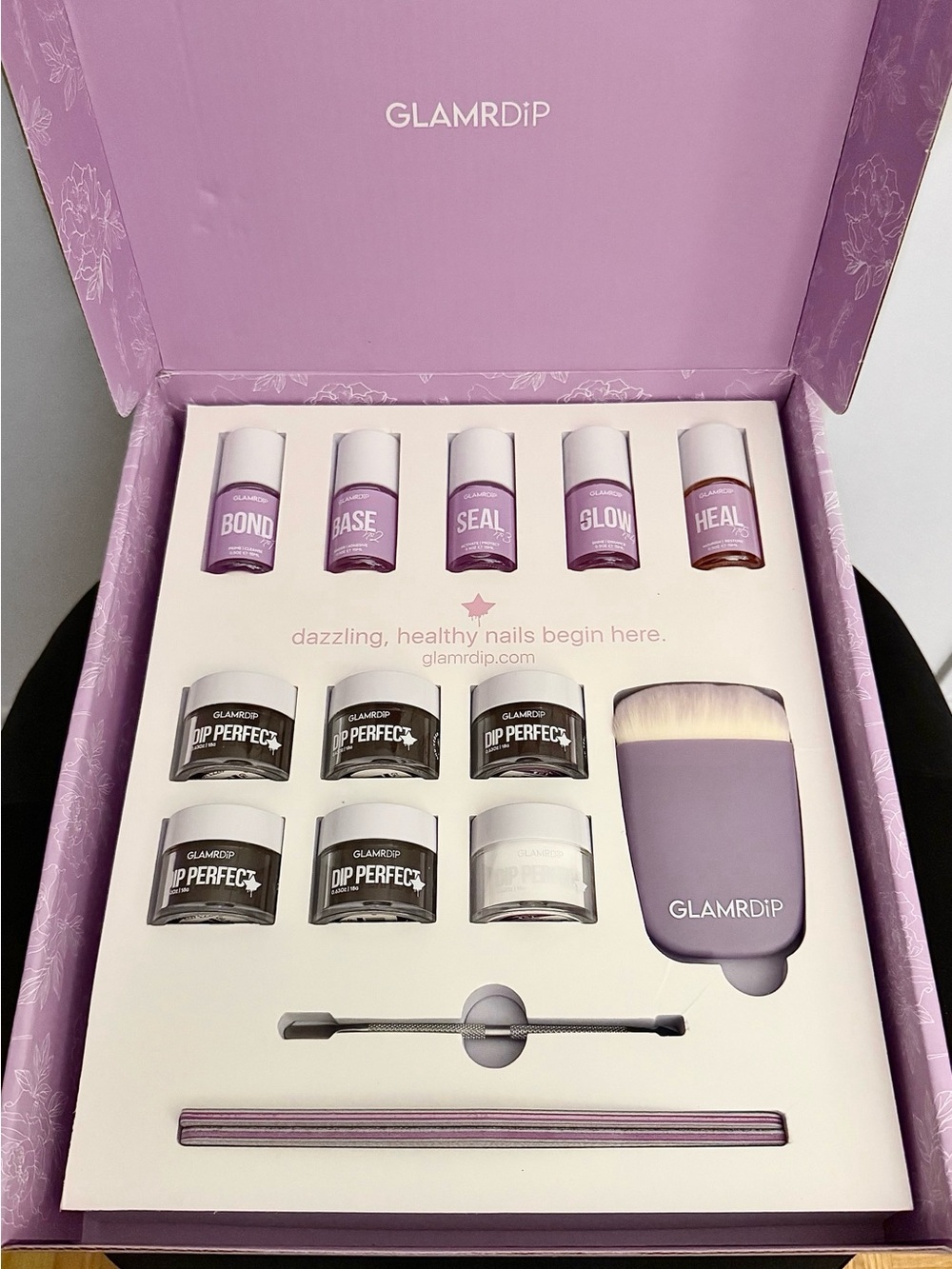 NIB GLAMRDIP Powder Manicure Nail Kit (Black Colour) No UV Required